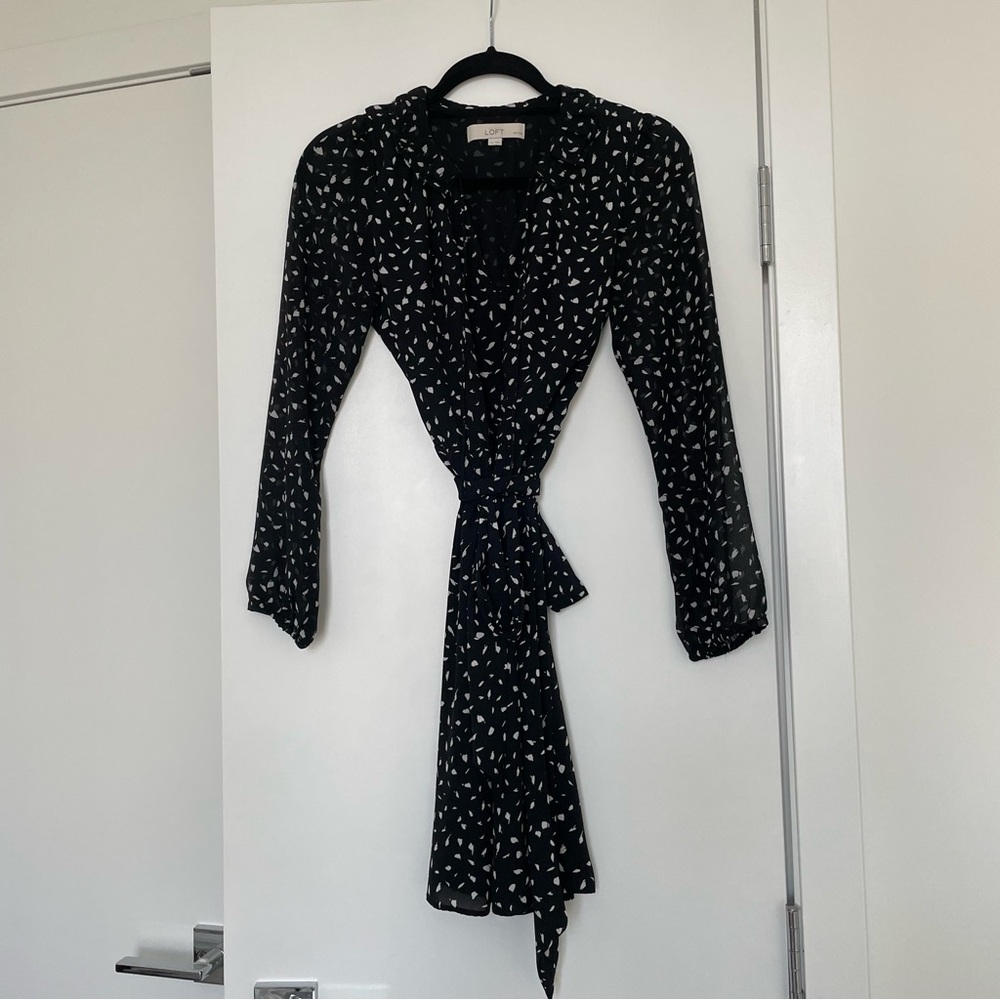 Black Patterned Wrap Dress